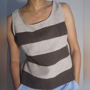 Perceptions Petite Size 10 Striped Tank Top Sleeveless Side Zipper Neutral